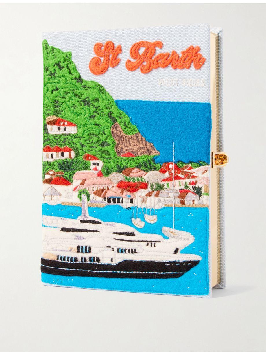 St. Barth embroidered appliquéd cotton, wool and silk-blend canvas clutch by OLYMPIA LE-TAN