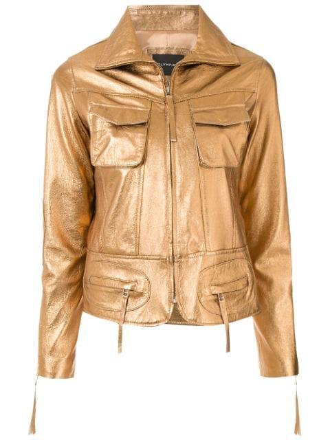 metallic-effect zip-up leather jacket by OLYMPIAH | jellibeans