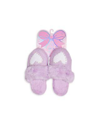 Girls' Heart Faux Pearl Faux Fur Plush Slippers by OMG ACCESSORIES