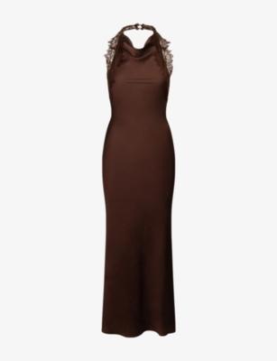 Benita Halterneck Satin Maxi Dress by OMNES