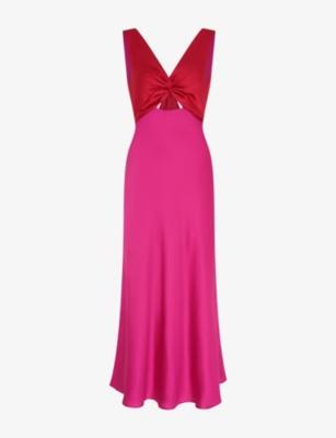 Maggy V-Neck Cut-Out Sleeveless Satin Midi Dress by OMNES