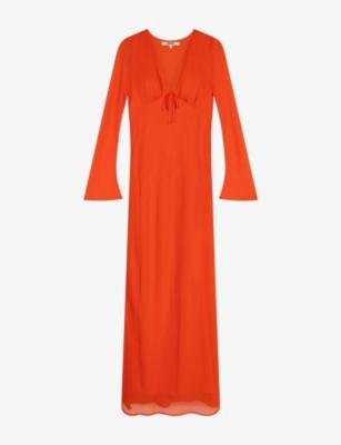 Marj Flute-Sleeve V-Neck Woven Maxi Dress by OMNES