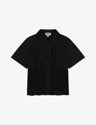 Merida Shirred-Panel Short-Sleeve Cotton Blouse by OMNES