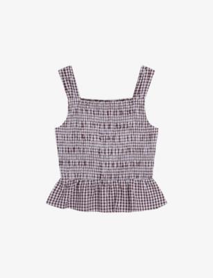 Rain Gingham-Print Shirred Cotton Top by OMNES