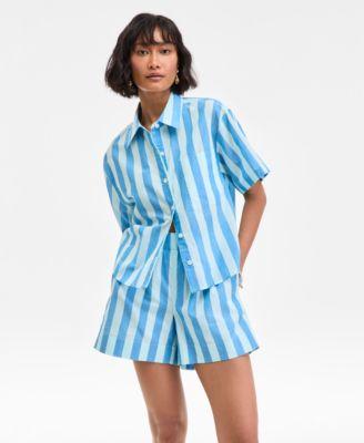 Women's Cotton Striped Short-Sleeve Shirt, Exclusively at Macy's by ON 34TH