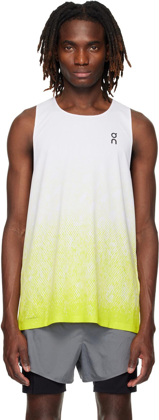 White & Green Zero Singlet Running Top by ON RUNNING