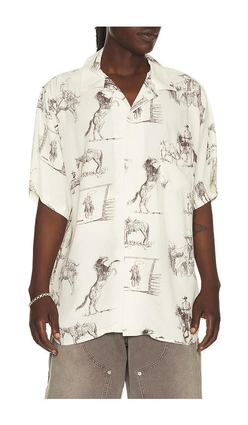 ONE OF THESE DAYS Charcoal Montage Camp Shirt in Ivory by ONE OF THESE DAYS