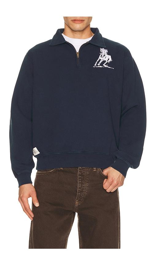 ONE OF THESE DAYS Running Horse Quarter Zip in Blue by ONE OF THESE DAYS