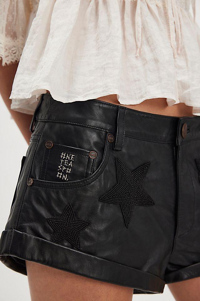 OneTeaspoon Bandits Low-Waist Embellished Leather Shorts by ONE TEASPOON | FREE PEOPLE