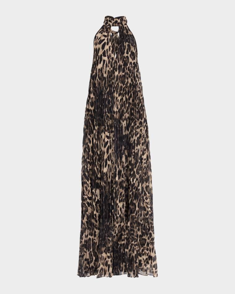 The Kaia Leopard Pleated Chiffon Halter Gown by ONE33 SOCIAL