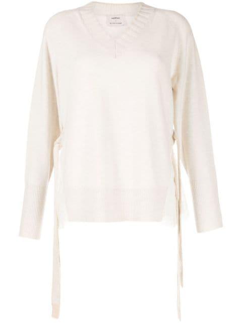 V-neck sheer-detail jumper by ONEFIFTEEN