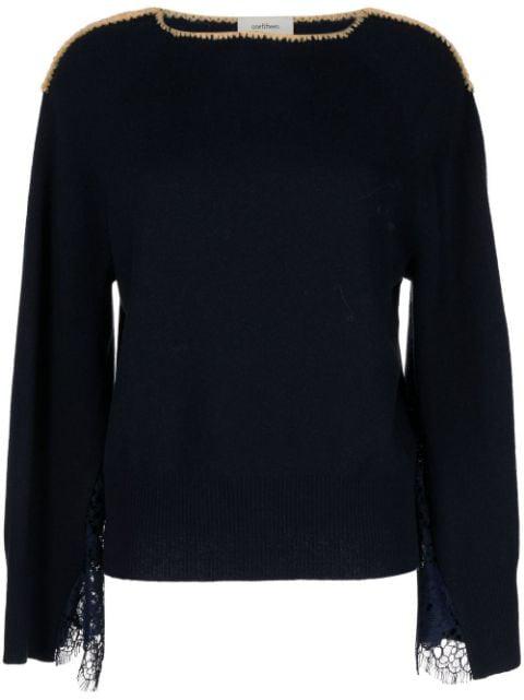 floral-lace detail sweatshirt by ONEFIFTEEN