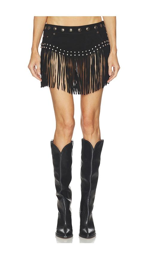 One Teaspoon Rebel Rider Studded Fringe Suede Micro Skirt in Black by ONETEASPOON