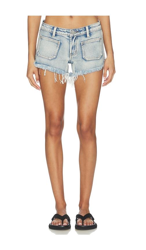 One Teaspoon Retro Dukes Low Waist Mini Denim Shorts in Blue by ONETEASPOON