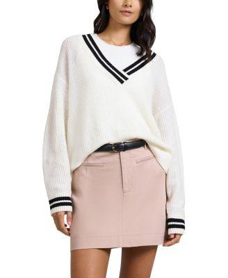 Deep V-neck Varsity Pullover Sweater by ONIA
