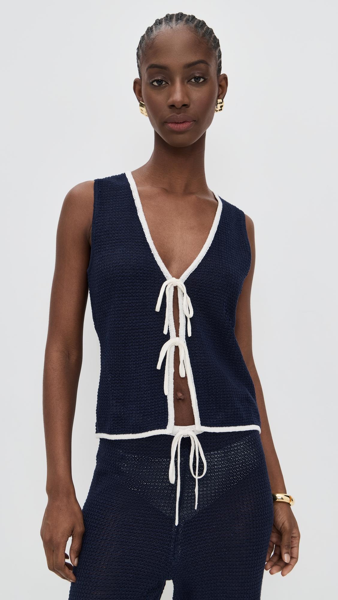 Linen Knit Tie Front Tank by ONIA