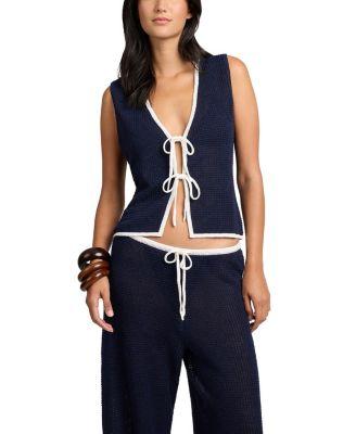 Linen Knit Tie Front Tank Top by ONIA