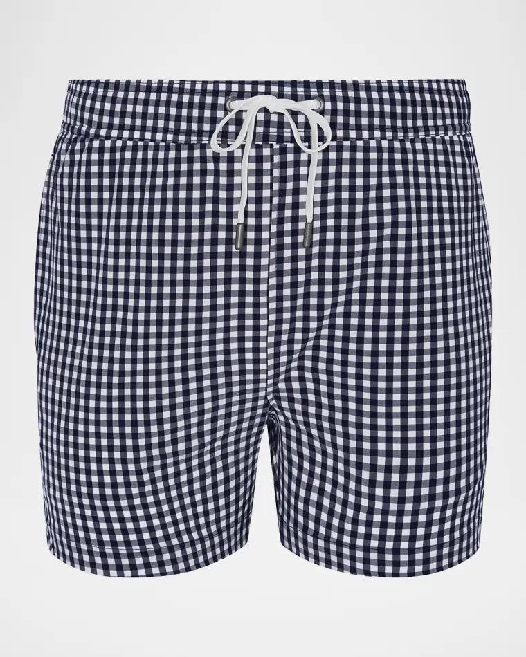 Men's Charles 5" Inseam Quick-Dry Check Swim Trunks by ONIA