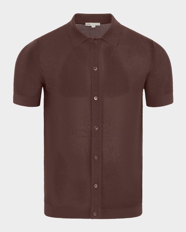 Men's Cotton Crochet Knit Short-Sleeve Shirt by ONIA