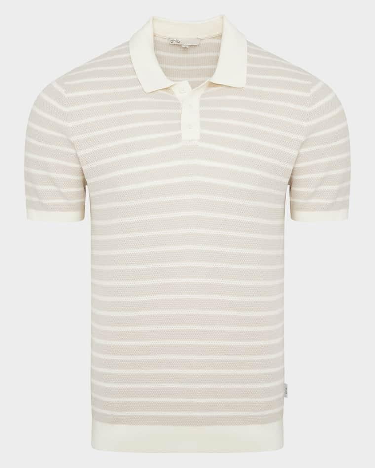 Men's Cotton Pinstripe Textured Knit Polo Shirt by ONIA