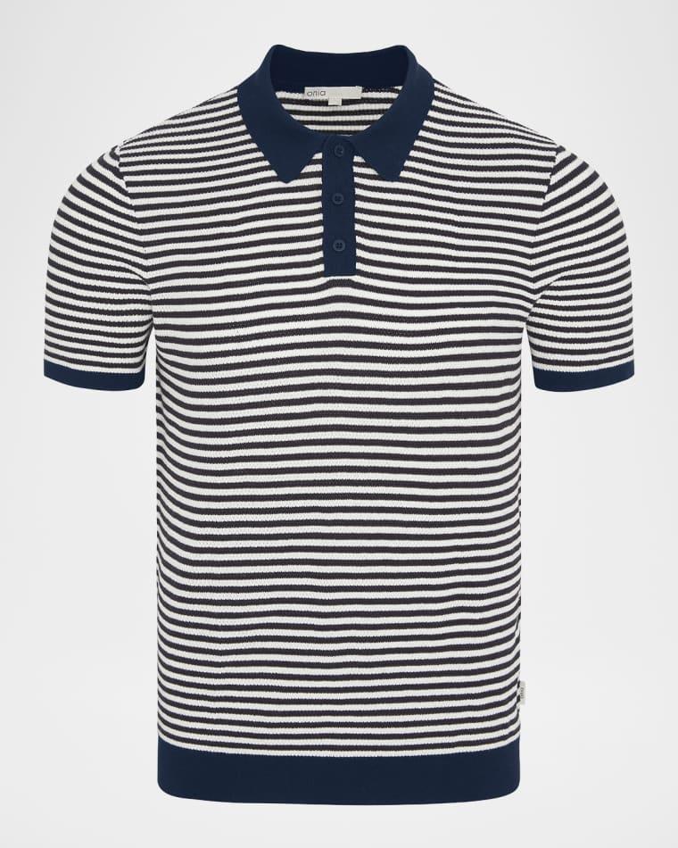Men's Cotton Pinstripe Textured Knit Polo Shirt by ONIA