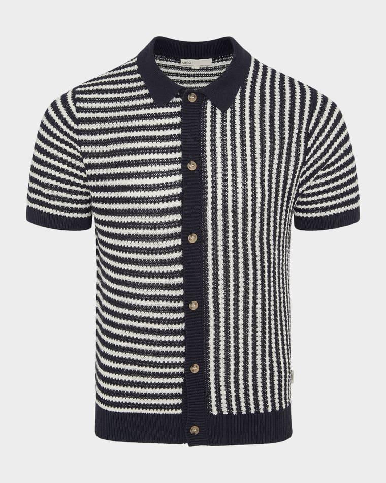 Men's Striped Linen Short-Sleeve Button-Down Sweater by ONIA