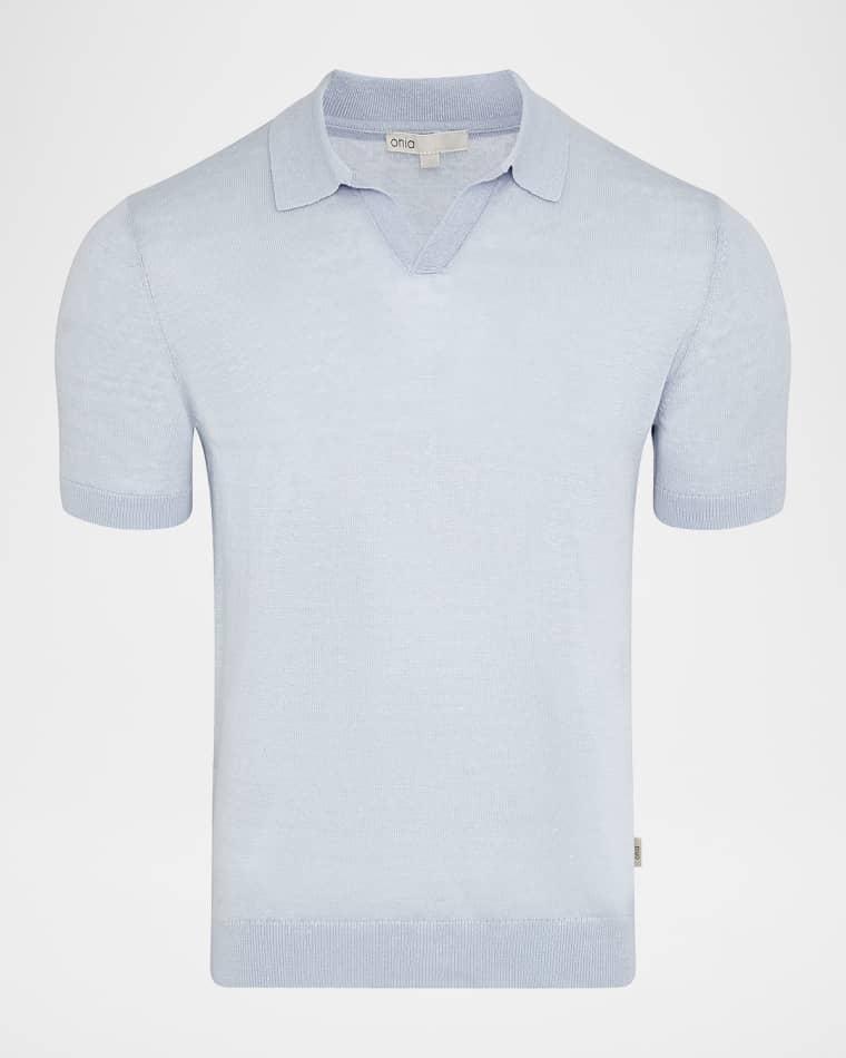 Men's Tipped Linen Knit Johnny Collar Polo Shirt by ONIA