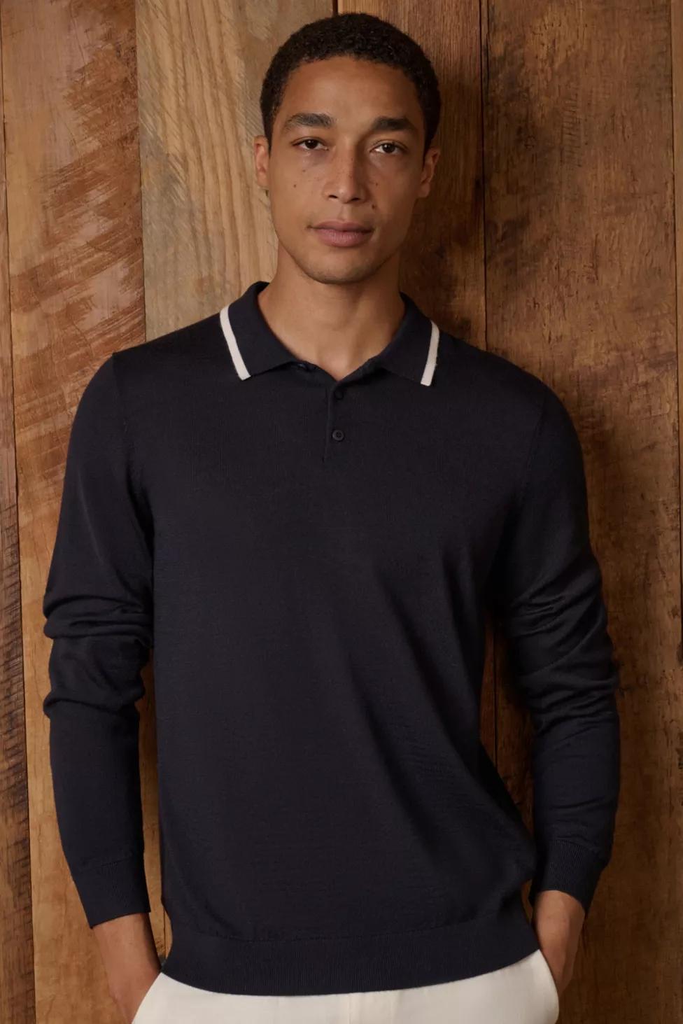Onia Extra Fine Merino Wool Long Sleeve Polo by ONIA