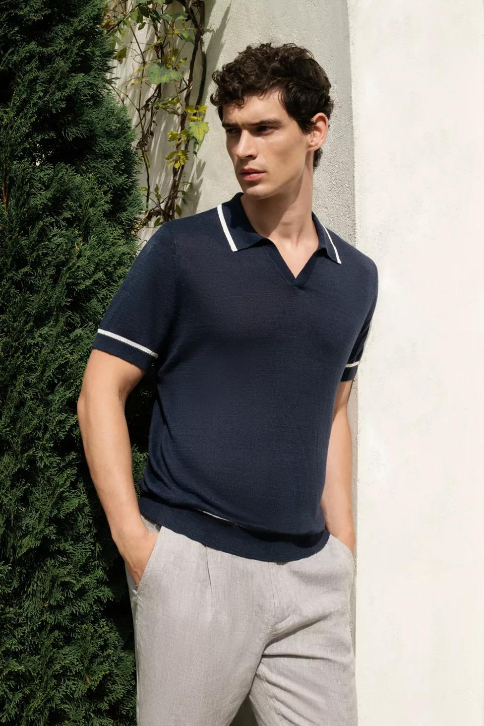 Onia Linen Johnny Collar Polo Sweater by ONIA