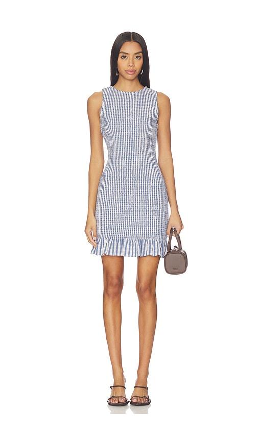 onia Air Linen Smocked Boatneck Dress in Blue by ONIA