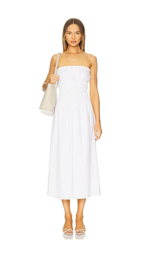 onia Air Linen Smocked Maxi Dress in White by ONIA