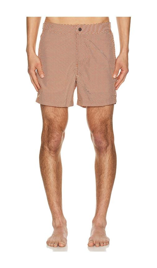 onia Calder Buckle 5 Swim Trunk in Brick,White by ONIA