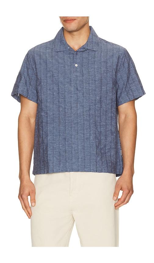 onia Cotton Linen Pop Over Shirt in Navy by ONIA