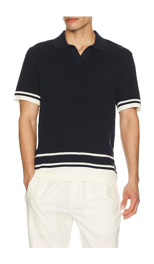 onia Cotton Textured Johnny Collar Polo in Navy by ONIA