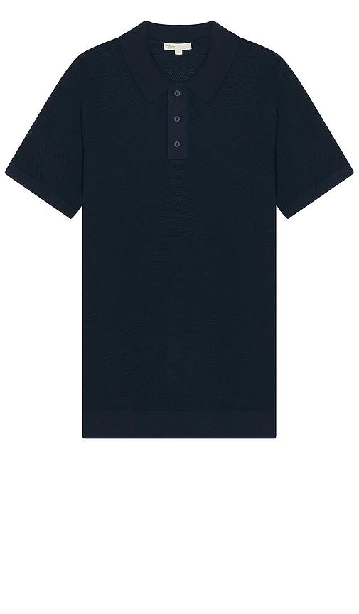 onia Cotton Textured Knit Polo in Blue by ONIA