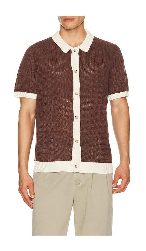 onia Linen Button Up Shirt in Brown by ONIA