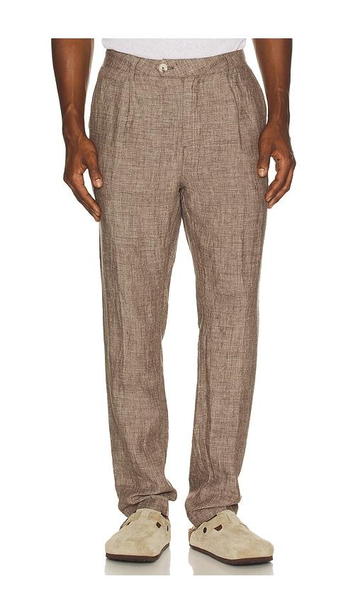 onia Linen Tapered Pleated Trouser in Brown by ONIA
