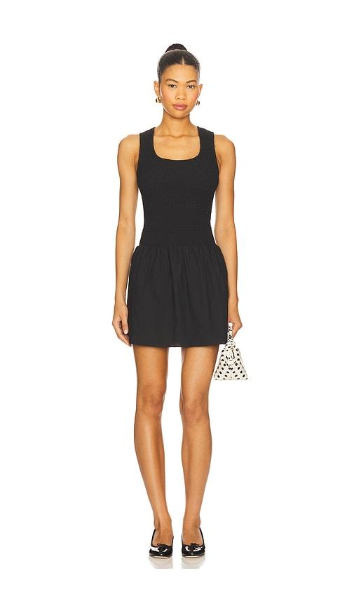 onia Poplin Smocked Mini Dress in Black by ONIA