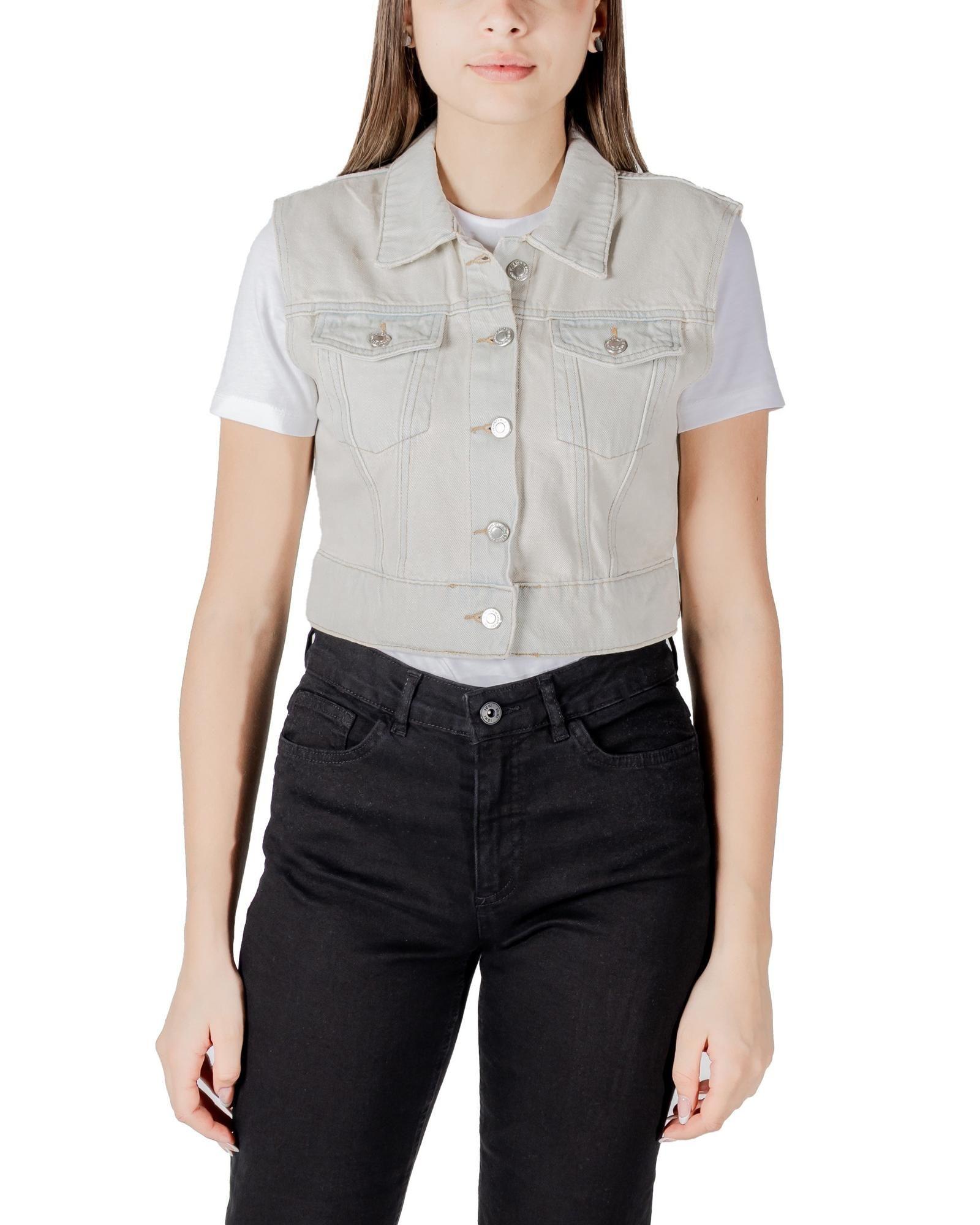 Cropped Denim Vest- Beige Gilets by ONLY