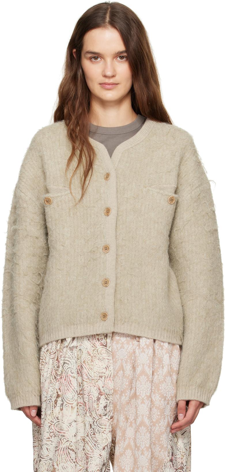 Beige Shaggy Cardigan by OPEN YY