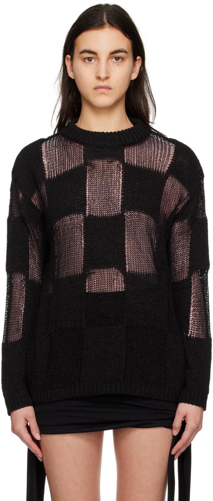 Black Check Sweater by OPEN YY