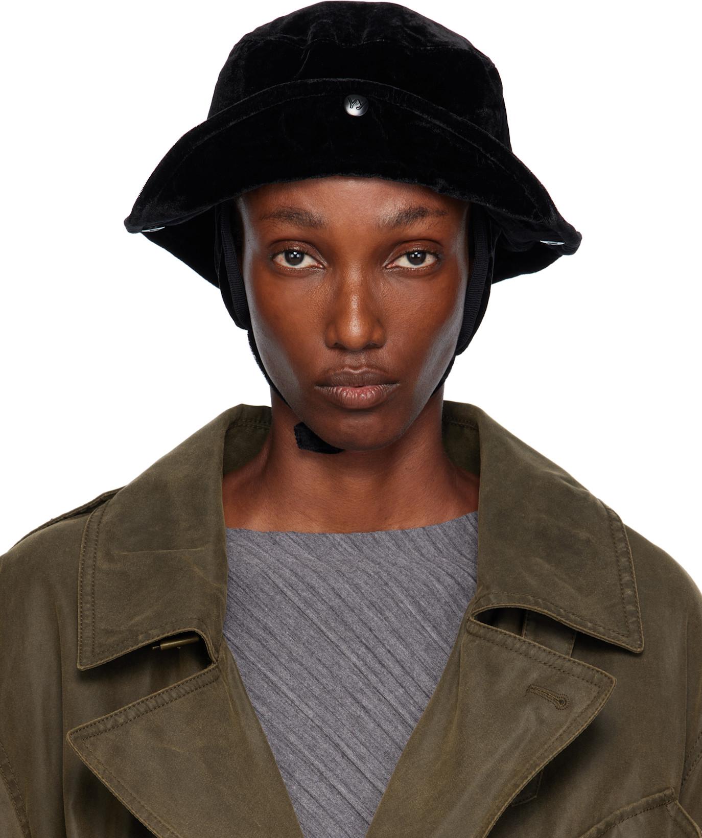 Black Detachable Ear Flap Bucket Hat by OPEN YY