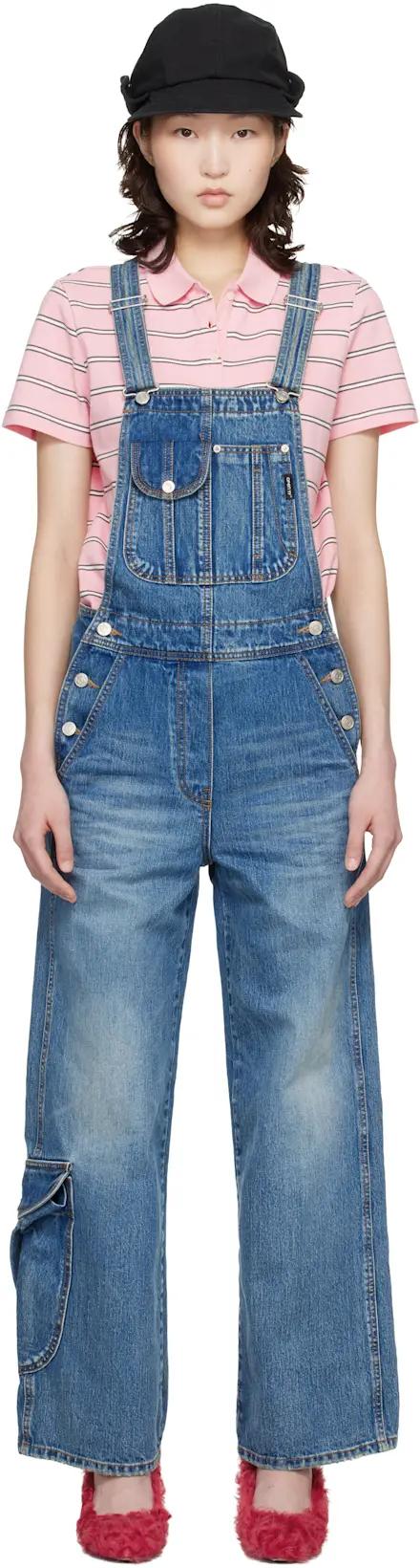 Blue Cargo Pocket Denim Overalls by OPEN YY