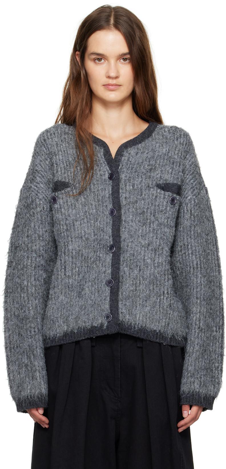 Gray Shaggy Cardigan by OPEN YY