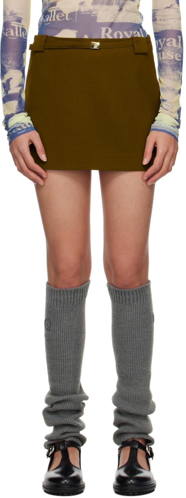 Khaki Belted Miniskirt by OPEN YY