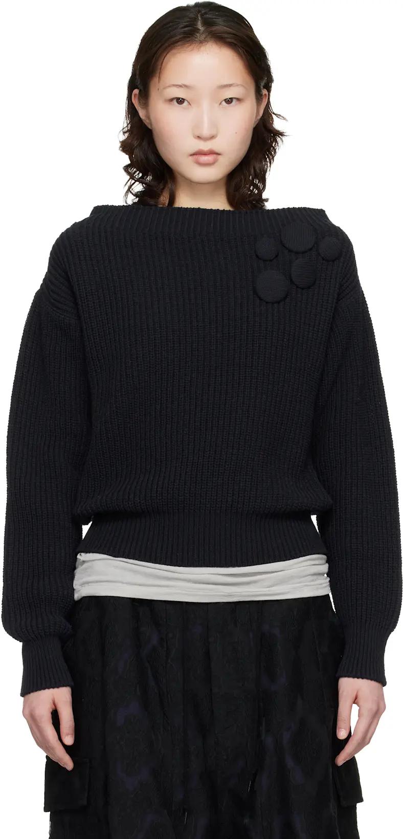 Navy Badge Applique Knit Pullover Sweater by OPEN YY