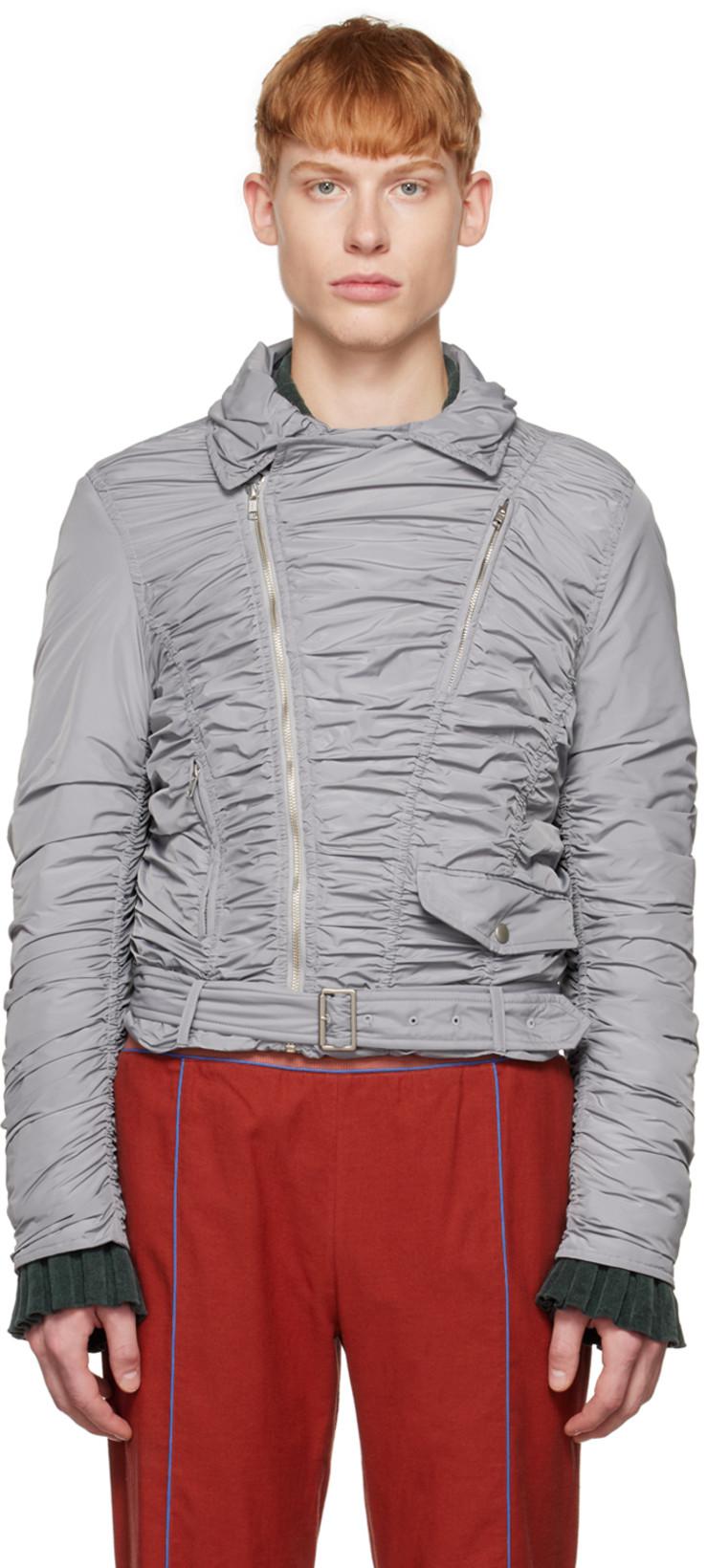 SSENSE Exclusive Gray Ruched Bomber Jacket by OPEN YY