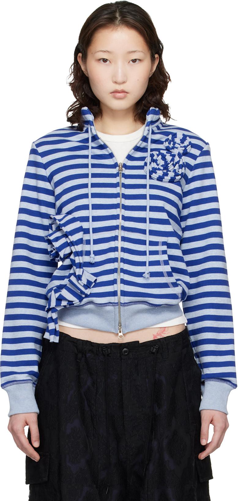 SSENSE Exclusive Navy Applique Knit Zipup Sweatshirt by OPEN YY