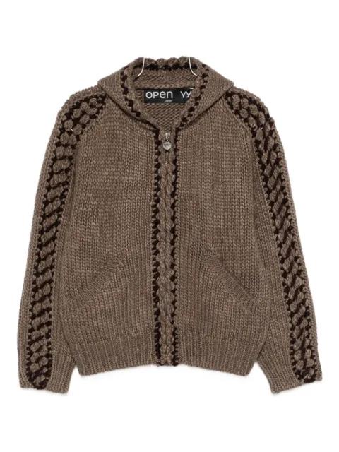 Stitch zip-up hoodied cardigan by OPEN YY
