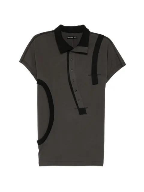 curved-button panelled polo shirt by OPEN YY